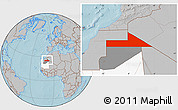 Gray Location Map of Bir Mogrein, highlighted country, highlighted parent region, hill shading