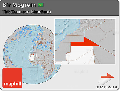 Gray Location Map of Bir Mogrein, highlighted country, hill shading