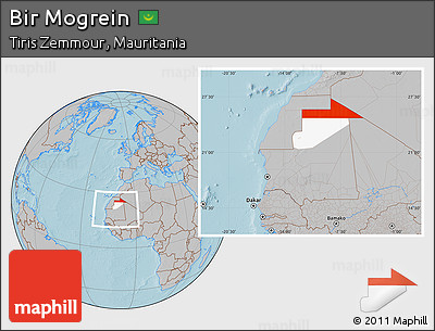 Gray Location Map of Bir Mogrein, highlighted parent region, within the entire country, hill shading