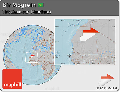 Gray Location Map of Bir Mogrein, highlighted parent region, within the entire country, hill shading