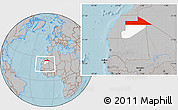 Gray Location Map of Bir Mogrein, highlighted parent region, within the entire country, hill shading