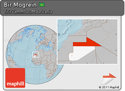 Gray Location Map of Bir Mogrein, highlighted parent region, hill shading