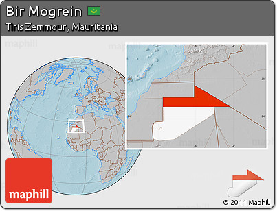 Gray Location Map of Bir Mogrein, highlighted parent region, hill shading