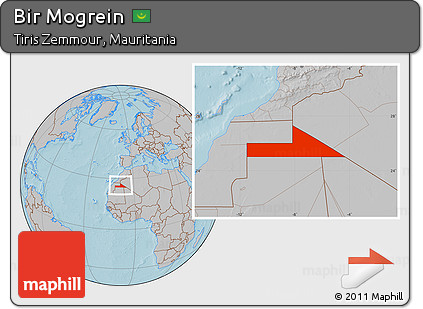 Gray Location Map of Bir Mogrein, hill shading