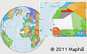 Political Location Map of Bir Mogrein, highlighted country, highlighted parent region, within the entire country