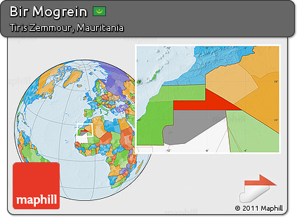 Political Location Map of Bir Mogrein, highlighted country, highlighted parent region
