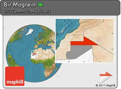 Satellite Location Map of Bir Mogrein, highlighted country, highlighted parent region