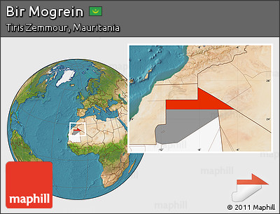 Satellite Location Map of Bir Mogrein, highlighted country, highlighted parent region