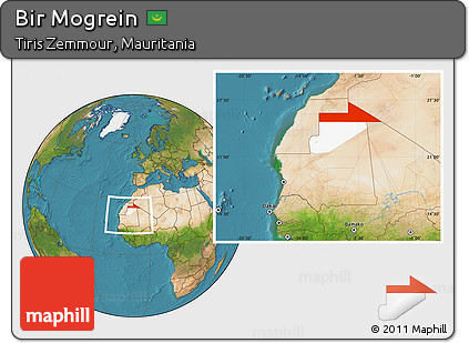 Satellite Location Map of Bir Mogrein, highlighted parent region, within the entire country