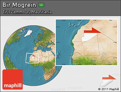 Satellite Location Map of Bir Mogrein, highlighted parent region, within the entire country
