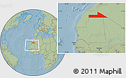 Savanna Style Location Map of Bir Mogrein, within the entire country, hill shading