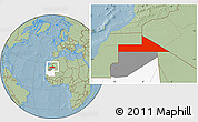 Savanna Style Location Map of Bir Mogrein, highlighted country, highlighted parent region, hill shading