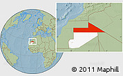 Savanna Style Location Map of Bir Mogrein, highlighted parent region, hill shading