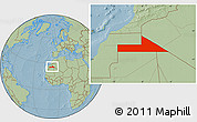 Savanna Style Location Map of Bir Mogrein, hill shading