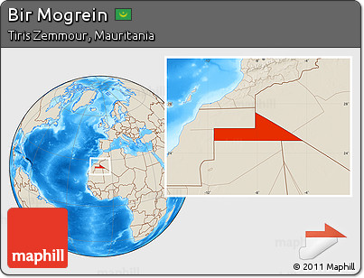 Shaded Relief Location Map of Bir Mogrein