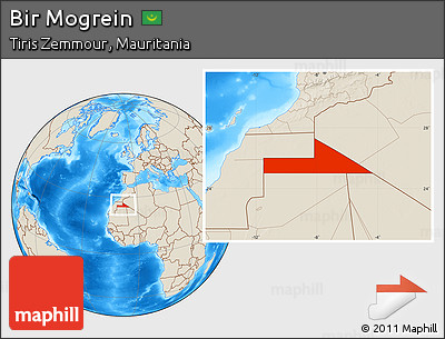Shaded Relief Location Map of Bir Mogrein