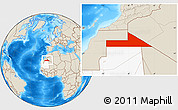 Shaded Relief Location Map of Bir Mogrein, highlighted country
