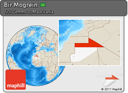 Shaded Relief Location Map of Bir Mogrein, highlighted parent region