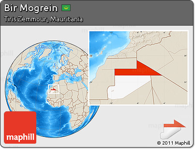 Shaded Relief Location Map of Bir Mogrein, highlighted parent region
