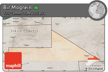 Satellite Map of Bir Mogrein, semi-desaturated