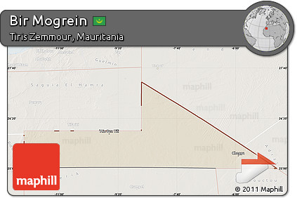 Shaded Relief Map of Bir Mogrein, lighten