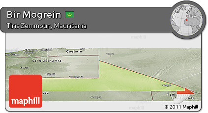 Physical Panoramic Map of Bir Mogrein, semi-desaturated