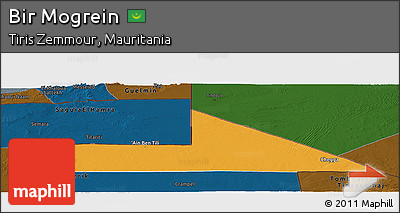 Political Panoramic Map of Bir Mogrein, darken