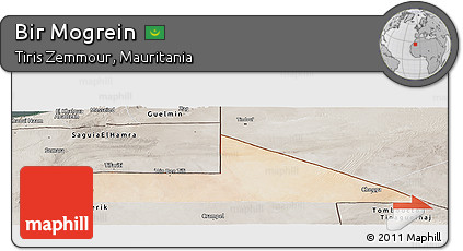 Satellite Panoramic Map of Bir Mogrein, semi-desaturated