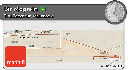 Satellite Panoramic Map of Bir Mogrein, shaded relief outside