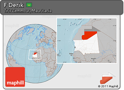Gray Location Map of F Derik, highlighted country, highlighted parent region, within the entire country, hill shading