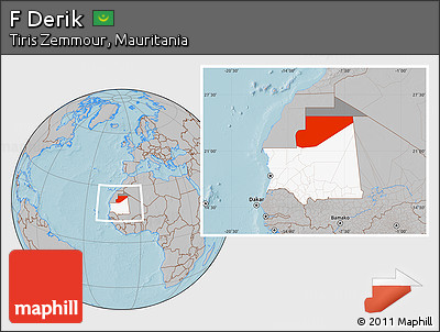 Gray Location Map of F Derik, highlighted country, highlighted parent region, within the entire country, hill shading