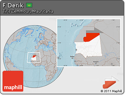 Gray Location Map of F Derik, highlighted country, highlighted parent region, within the entire country, hill shading