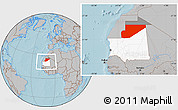 Gray Location Map of F Derik, highlighted country, highlighted parent region, within the entire country, hill shading