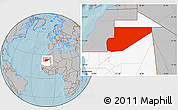 Gray Location Map of F Derik, highlighted country, hill shading