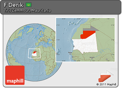 Savanna Style Location Map of F Derik, highlighted country, highlighted parent region, within the entire country, hill shading