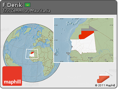 Savanna Style Location Map of F Derik, highlighted country, highlighted parent region, within the entire country, hill shading
