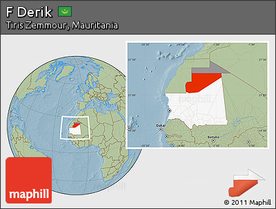 Savanna Style Location Map of F Derik, highlighted country, highlighted parent region, within the entire country, hill shading