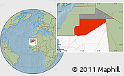 Savanna Style Location Map of F Derik, highlighted country, highlighted parent region, hill shading