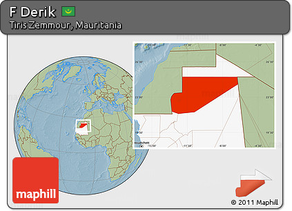Savanna Style Location Map of F Derik, highlighted country, hill shading
