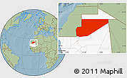 Savanna Style Location Map of F Derik, highlighted country, hill shading