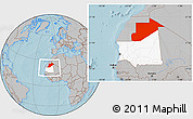Gray Location Map of Tiris Zemmour, highlighted country, within the entire country, hill shading