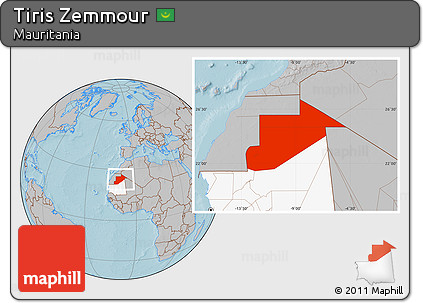 Gray Location Map of Tiris Zemmour, highlighted country, hill shading