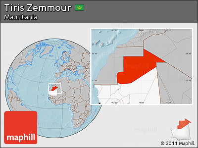 Gray Location Map of Tiris Zemmour, highlighted country, hill shading