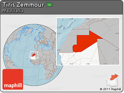 Gray Location Map of Tiris Zemmour, highlighted country, hill shading