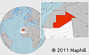 Gray Location Map of Tiris Zemmour, highlighted country, hill shading