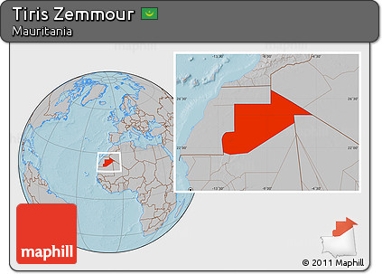 Gray Location Map of Tiris Zemmour, hill shading