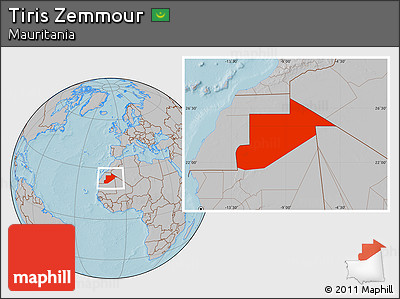 Gray Location Map of Tiris Zemmour, hill shading