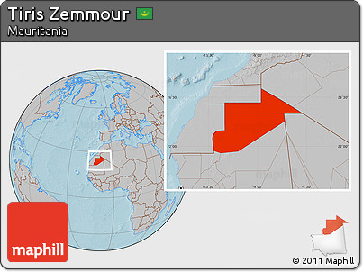 Gray Location Map of Tiris Zemmour, hill shading