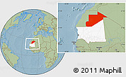 Savanna Style Location Map of Tiris Zemmour, highlighted country, within the entire country, hill shading