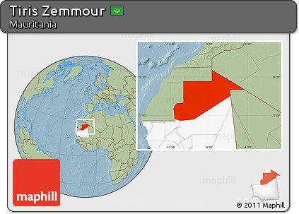 Savanna Style Location Map of Tiris Zemmour, highlighted country, hill shading